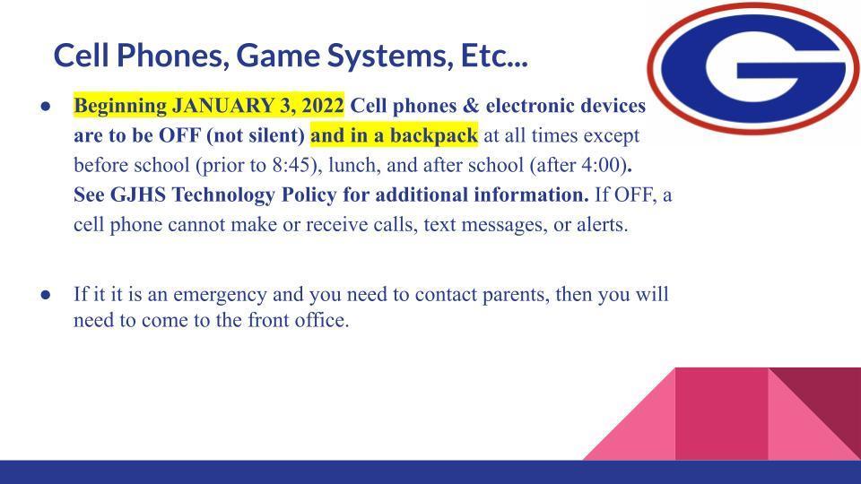 GJHS New Cell Phone Policy 