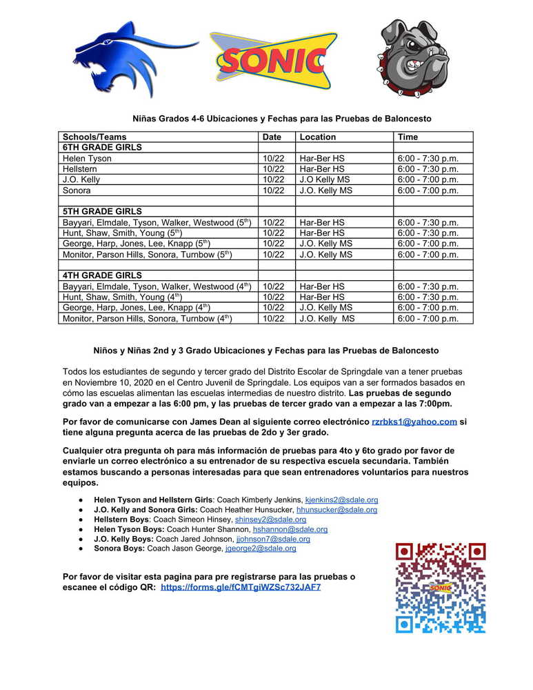 Girls Sonic Basketball Tryouts - Spanish