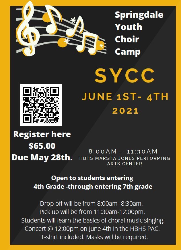 Springdale Youth Choir Camp flyer