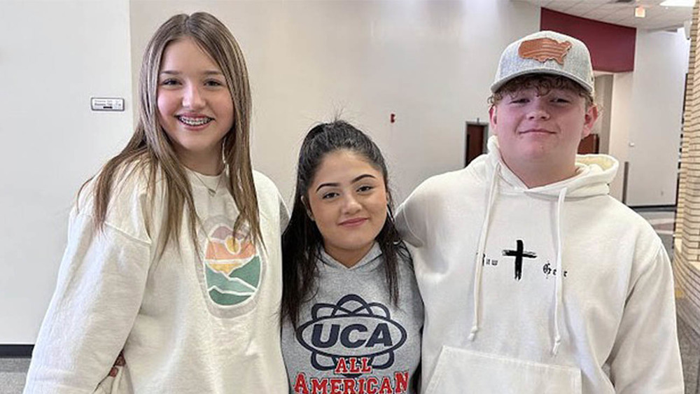 Ninth graders Katelyn Spurlock, Guadalupe Granados and Zane Turner of Lakeside Junior High School created a project to prevent flooding through data.