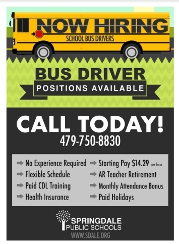 Now Hiring Bus Drivers flyer