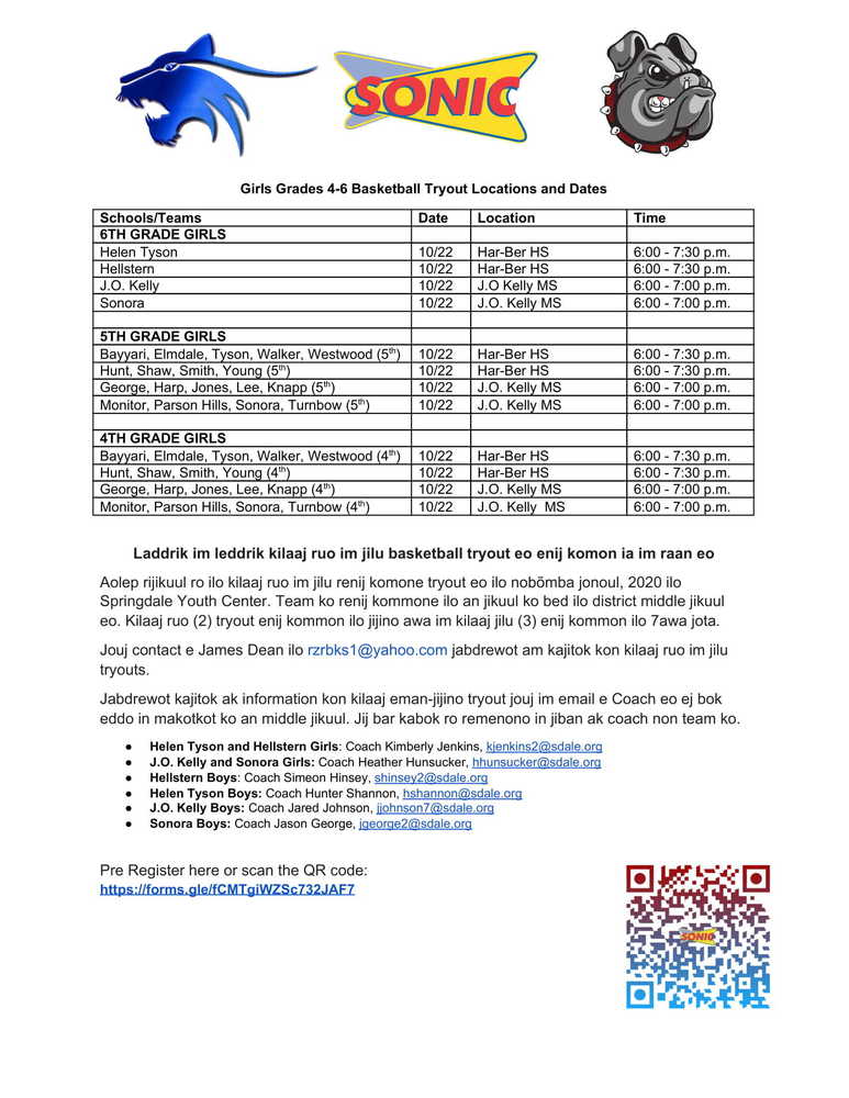 Girls Sonic Basketball Tryouts - Marshallese