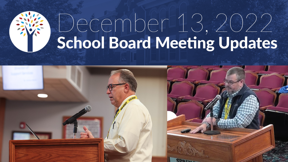 December 13, 3033 School Board Meeting Updates