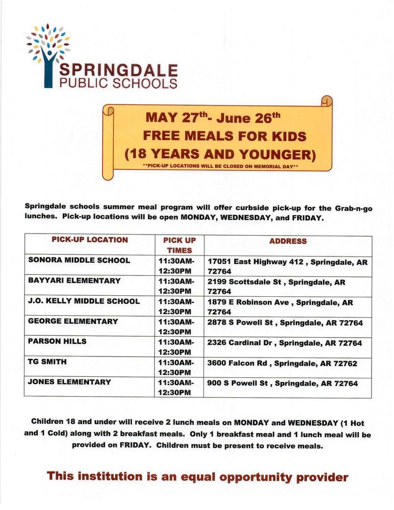Summer Meals May 27 - June 26