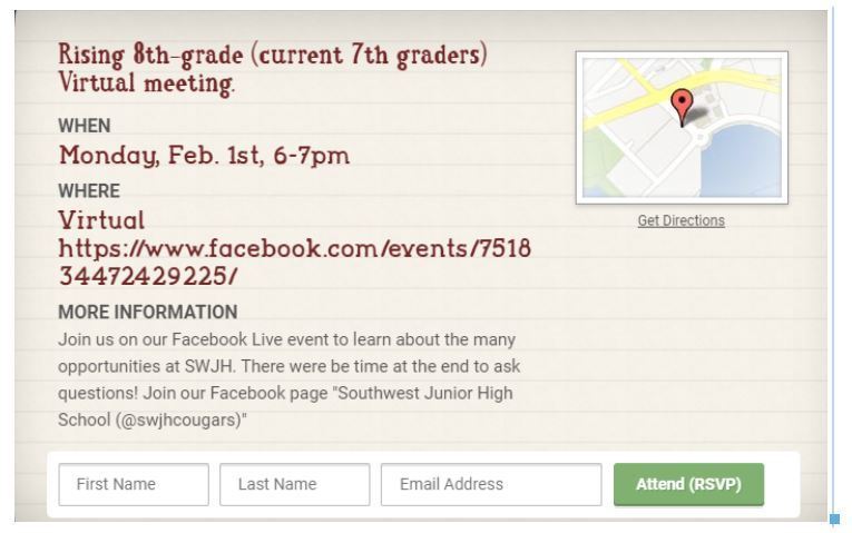 Facebook Live Family Event for Rising 8th graders (Current 7th Graders at HTMS)