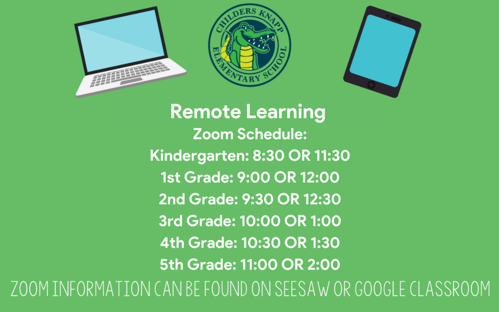 Due to inclement weather, we will have a remote learning day on Tuesday, February 16th. If able to, students need to attend one of the zoom times listed for their grade level to check in with their teacher. Students work for the day is on their Seesaw/Google Classroom. Please continue to check our social media for more updates.