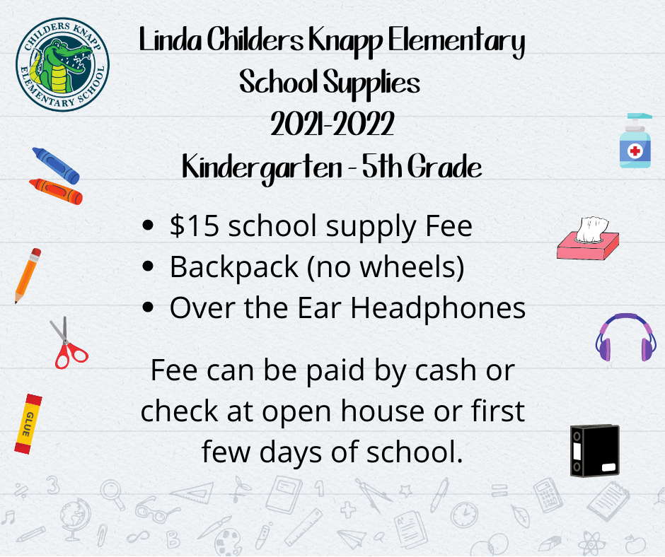School starts Monday, August 16th and we can't wait to see you! See below for information about school supplies.