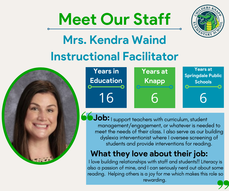 Meet Our Staff Monday! This week, we want you to meet Mrs. Kendra Waind!