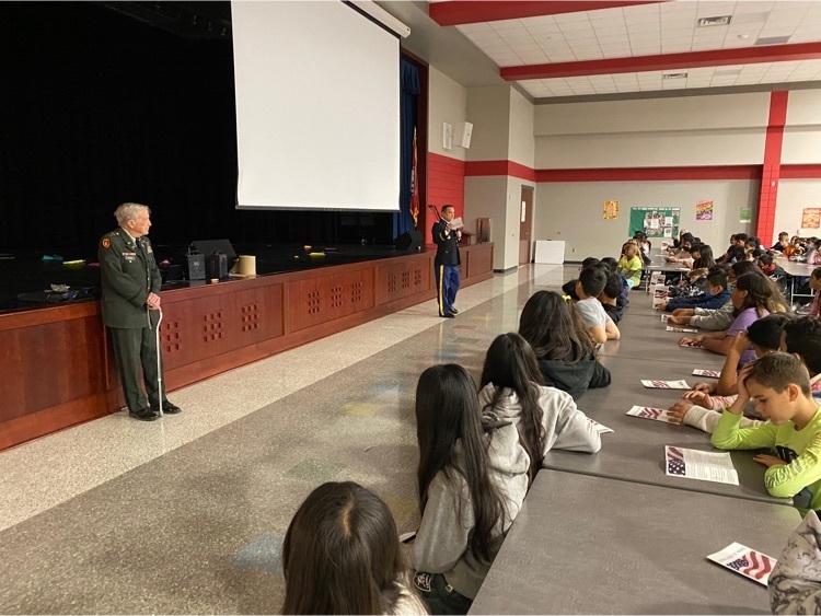Fifth grade students learned all about our American flag from our two special guests this morning.  United States Army veterans gave a presentation and answered many questions about the history of the flag and how we should respect it. 