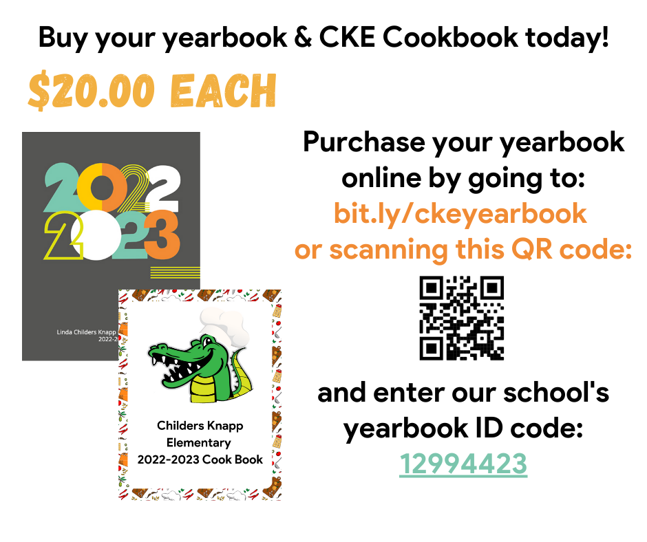 Order your CKE Yearbook today. Our CKE Cookbook will be included. Orders are due Friday, April 7th. Paper forms are coming home this week or you can order online by following the directions below.