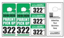 Sample car tags, and student backpack tags